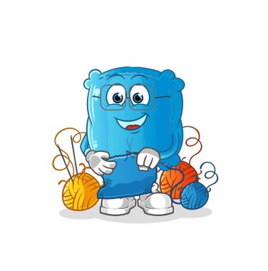 Yastık terzisi maskotu. çizgi film vektörü