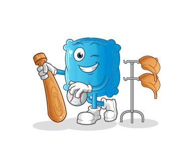 Yastık beyzbol maskotu oynuyor. çizgi film vektörü