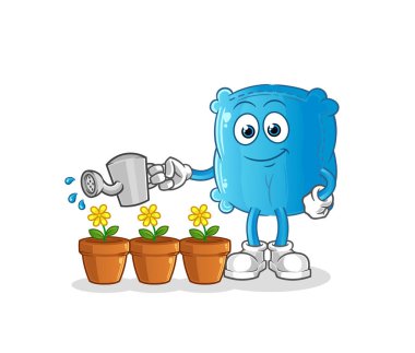 Çiçeklerin maskotunu suluyorum. çizgi film vektörü