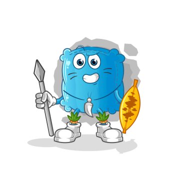 Yastık Afrikalı kabile savaşçı maskotu. çizgi film vektörü