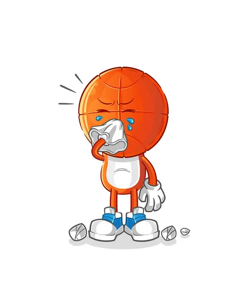 Basketball Head Cartoon Blowing Nose Character Cartoon Mascot Vector — Stock Vector