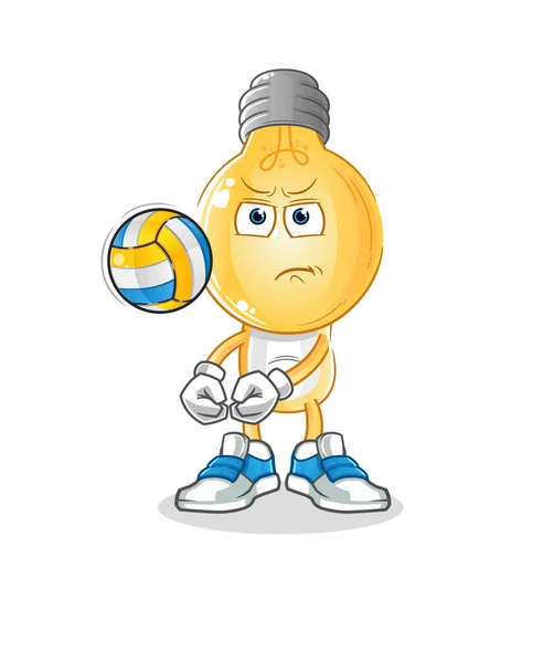 Gloeilamp Hoofd Cartoon Spelen Volleybal Mascotte Cartoon Vector — Stockvector
