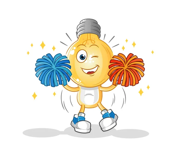 Light Bulb Head Cartoon Cheerleader Cartoon Mascot Vector — Stock Vector