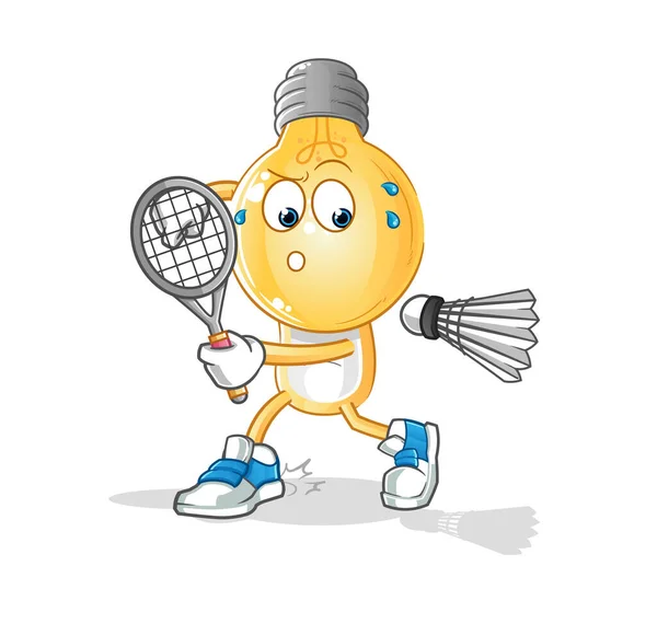Żarówka Głowa Kreskówki Gra Badminton Ilustracji Wektor Charakteru — Wektor stockowy