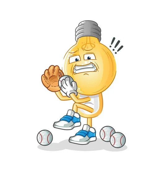 Ampoule Tête Dessin Animé Lanceur Baseball Vecteur Mascotte Dessin Animé — Image vectorielle