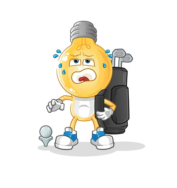 Light Bulb Head Cartoon Golf Equipment Cartoon Mascot Vector — Stock Vector