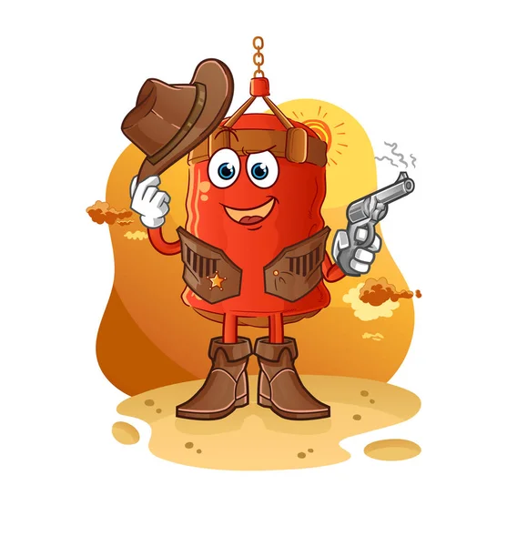 Punching Bag Cowboy Gun Character Vector — Stock Vector