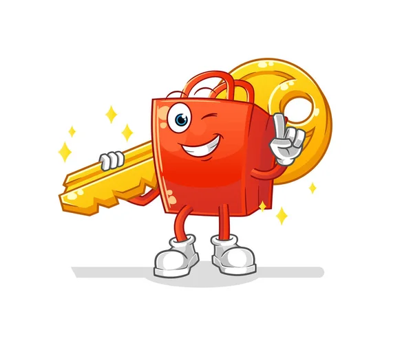Shopping Bag Carry Key Mascot Cartoon Vector — Stock Vector