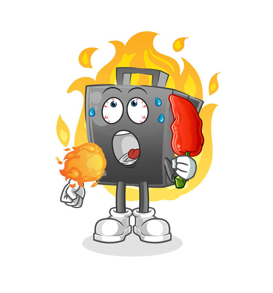 briefcase eat hot chilie mascot. cartoon vector