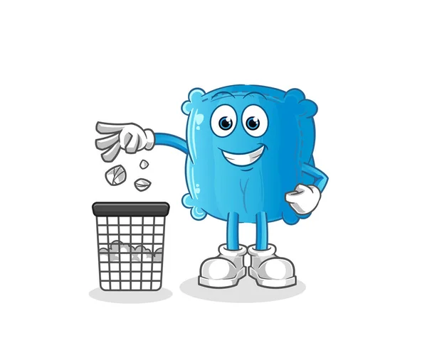 Travesseiro Jogue Mascote Lixo Vector Dos Desenhos Animados — Vetor de Stock