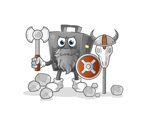 Maletín Vikingo Con Una Ilustración Hacha Vector Carácter — Vector de stock