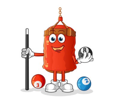 Kum torbası bilardo karakterini oynuyor. çizgi film maskotu vektörü