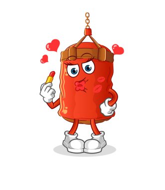 Kum torbası makyaj maskotu. çizgi film vektörü