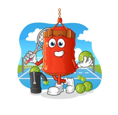 Kum torbası tenis illüstrasyonu yapıyor. karakter vektörü