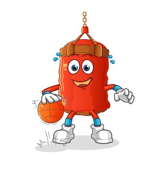 Kum torbası top süren basketbol karakteri. çizgi film maskotu vektörü