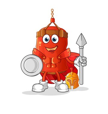 Kum torbası Spartalı karakteri. çizgi film maskotu vektörü