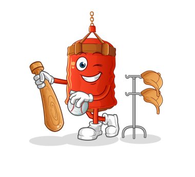 Beyzbol maskotu oynayan kum torbası. çizgi film vektörü