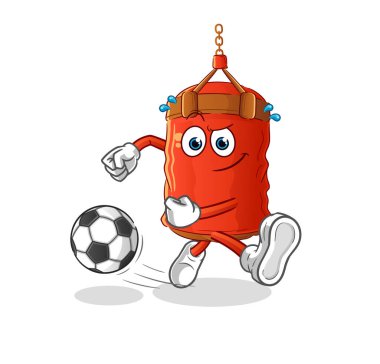 Kum torbası çizgi filmi tekmeliyor. çizgi film maskotu vektörü