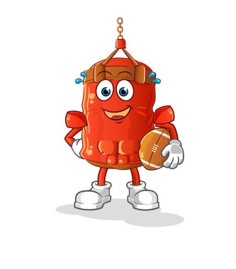 Rugby oynayan kum torbası. çizgi film maskotu vektörü