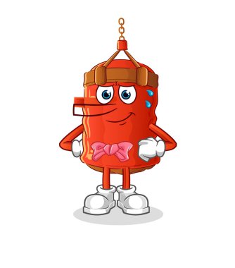 Kum torbası Pinokyo karakteri gibi yalan söylüyor. çizgi film maskotu vektörü