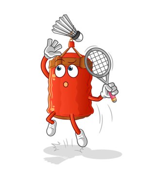 Badminton çizgi filminde kum torbası ezildi. çizgi film maskotu vektörü