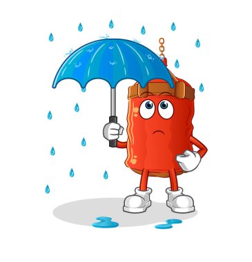 Elinde şemsiye olan kum torbası. karakter vektörü