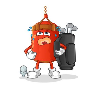 Golf ekipmanlarıyla kum torbası. çizgi film maskotu vektörü