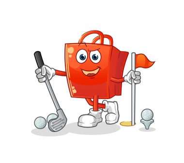 Alışveriş torbası golf oynuyor. çizgi film karakteri