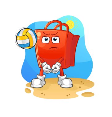 Alışveriş çantası voleybol maskotu. çizgi film vektörü