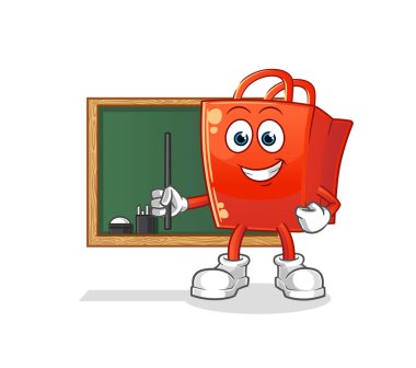 Alışveriş torbası öğretmen vektörü. çizgi film karakteri