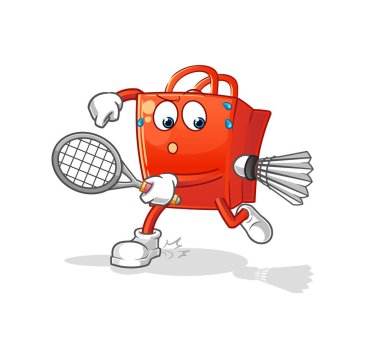 Alışveriş çantası badminton oynuyor. karakter vektörü