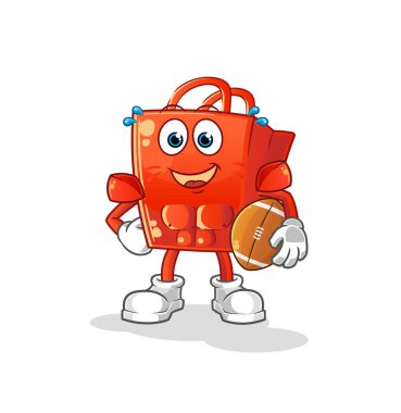 Rugby oynayan bir alışveriş çantası. çizgi film maskotu vektörü