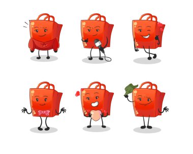 Alışveriş torbası Koreli kültür grubu karakteri. maskot vektörü
