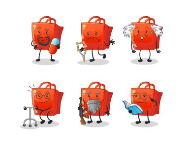 Alışveriş torbası yaşlı karakter. çizgi film maskotu vektörü