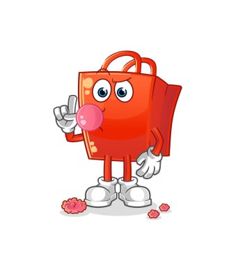 Alışveriş torbası sakız çiğneme vektörü. çizgi film karakteri