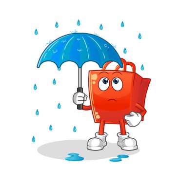 Elinde şemsiye olan bir alışveriş çantası. karakter vektörü