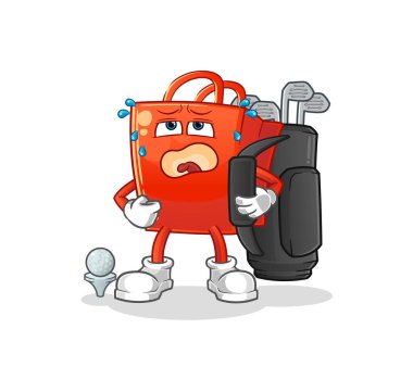 Golf ekipmanlarıyla dolu bir alışveriş çantası. çizgi film maskotu vektörü