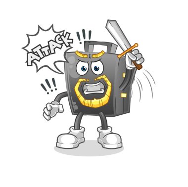 Evrak çantalı şövalyeler kılıçla saldırır. çizgi film maskotu vektörü