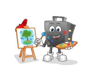 Evrak çantası ressamı maskotu. çizgi film vektörü