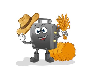 Evrak çantası çiftçi maskotu. çizgi film vektörü