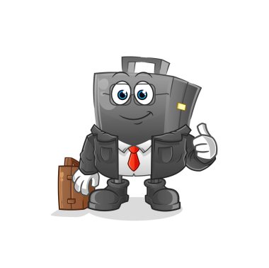 Evrak çantası ofis çalışanı maskotu. çizgi film vektörü