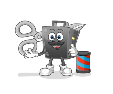 Evrak çantası berber çizgi filmi. çizgi film maskotu vektörü