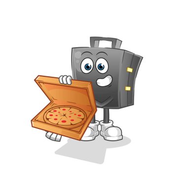 Evrak çantası pizzacı çocuk vektörü. çizgi film karakteri