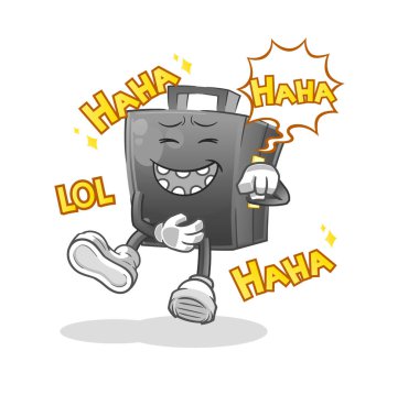 Evrak çantası yüksek sesle gülen karakter. çizgi film maskotu vektörü