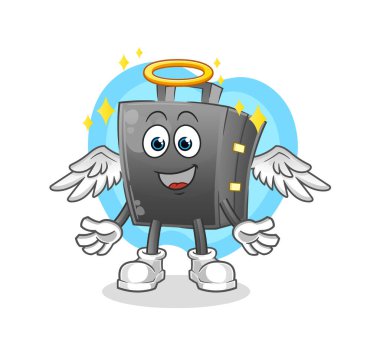 Kanat vektörlü evrak çantası meleği. çizgi film karakteri