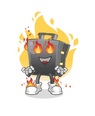 Çanta yangın maskotunun üzerinde. çizgi film vektörü