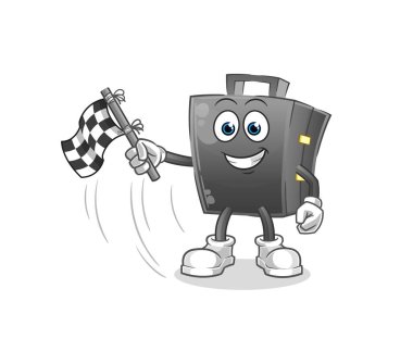 Evrak çantası, bitiş bayrağı. çizgi film maskotu vektörü