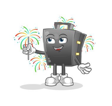 Havai fişek maskotlu çanta. çizgi film vektörü