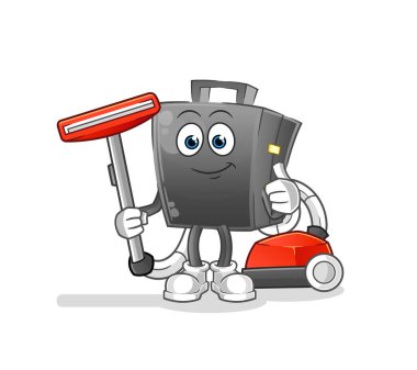 Evrak çantası elektrikli süpürgeyle temizlenmiş. karakter vektörü