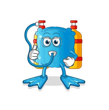 Yastık dalgıcı çizgi filmi. çizgi film maskotu vektörü